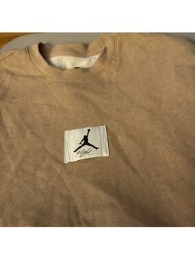 Jordan Tan Crewneck Sweatshirt with White Patch and Black Jumpman